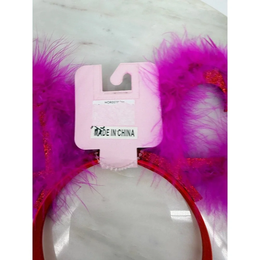 Nordstrom Be Mine Pink Feather Glitter Heart Headband Valentines Day Accessory
